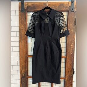 Belle Pogue Dress Women’s Med Black Midi Sheer Top Stretch Whimsigoth Cocktail
